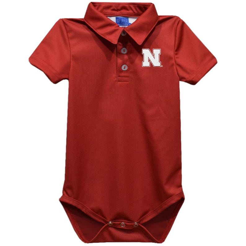 University of Nebraska Huskers Embroidered Red Solid Knit Polo Bodysuit