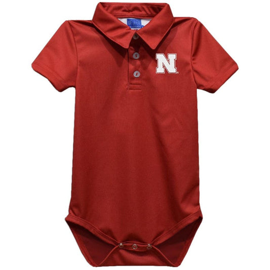 University of Nebraska Huskers Embroidered Red Solid Knit Polo Bodysuit